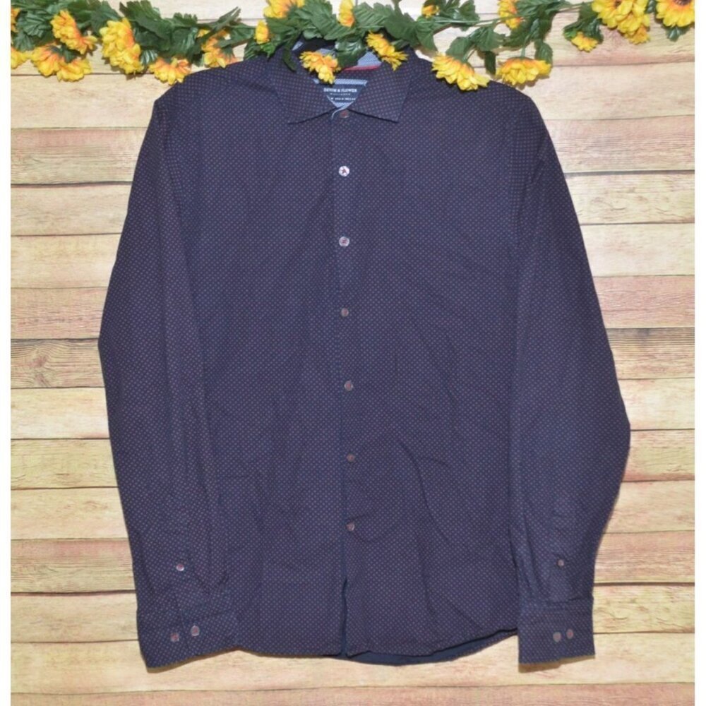 Denim & Flower Ricky Singh Men's Slim Fit Purple Button Front Long Sleeve Collar